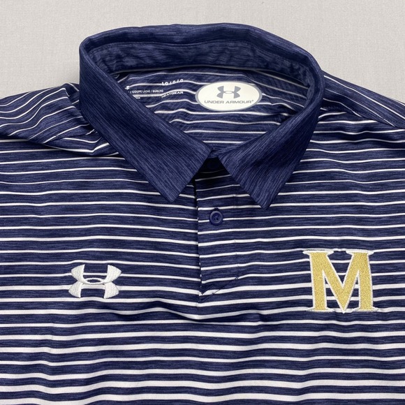 Under Armour Other - Under Armour HeatGear Mens Large Navy Striped Polo Shirt Michigan M Logo